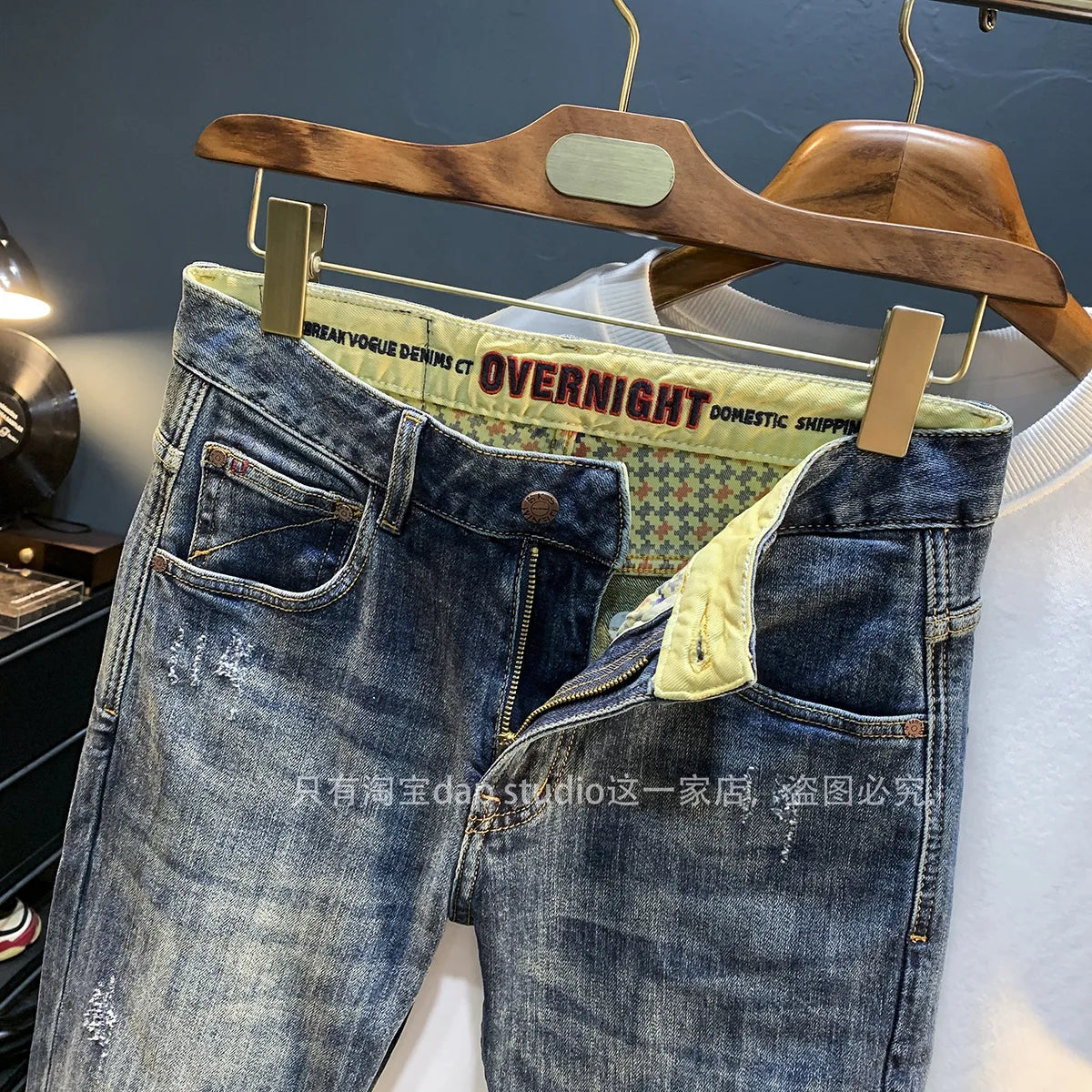 Light Luxury Jeans for Men 2024 Autumn Retro Distressed Casual Trousers Fashion Street Skinny Denim Pants
