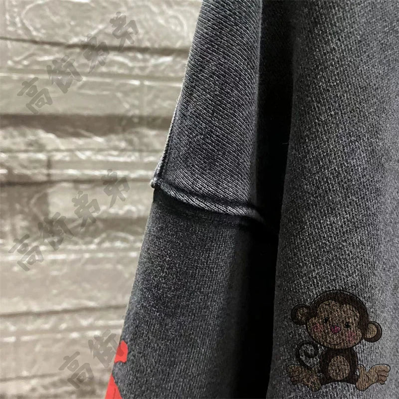 Red letter printed ERD men's hoodie retro pure cotton loose casual sportswear streetwear men