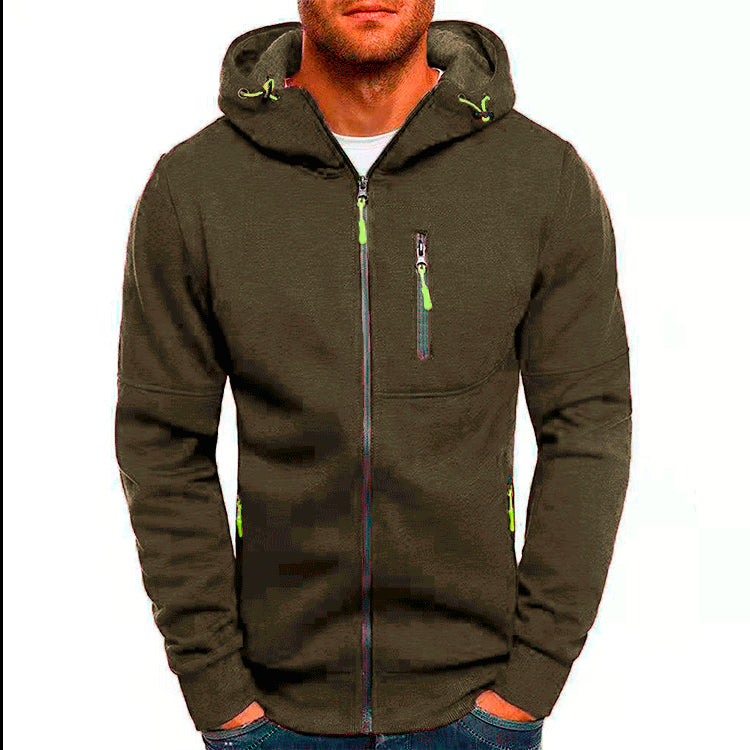 Spring Autumn New Solid Color Hooded Drawstring Long Sleeve Sweatshirts Man Fashion Zipper Pockets Street All-match Cardigan