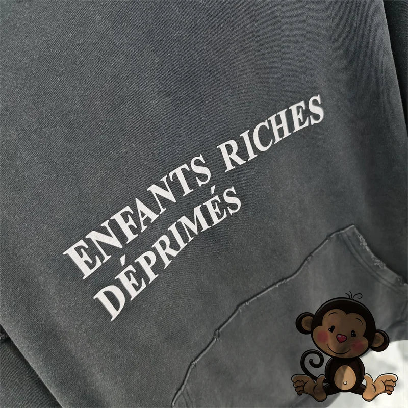 Washed Blue Best Quality 1:1 ERD Men's Hoodie Thick and Loose Enfants Riches D é Prim é s Printed Sweatshirt