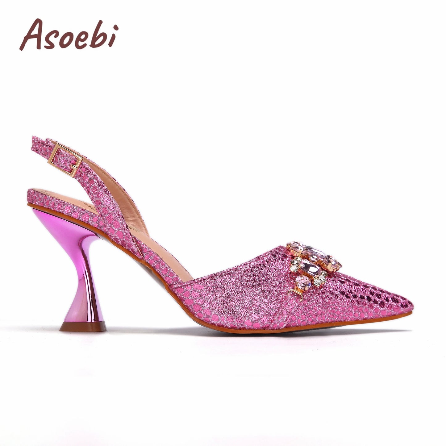 Pink Color Sandals for Women 2024 Luxury Wedding Pumps High Heels Rhinestone Design Party Shoes and Bags Set for Wedding Party