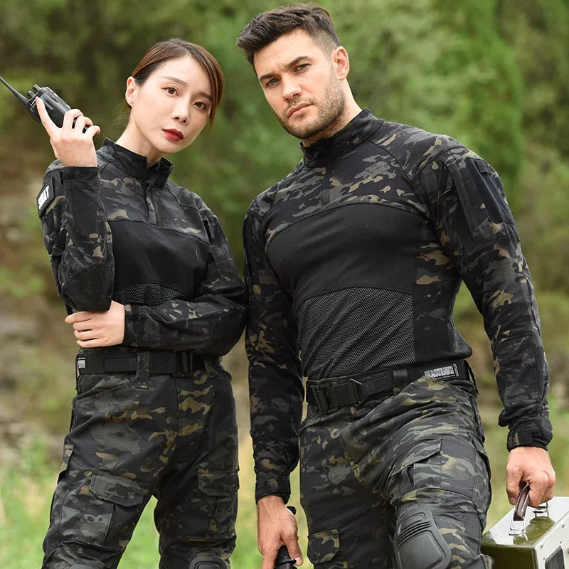 Mens Work Shirt 1/4 Zip Hunting Shirts Combat Shirts Outdoor Fishing Hiking Shirts Casual Pullover Tops Wear-Resistance