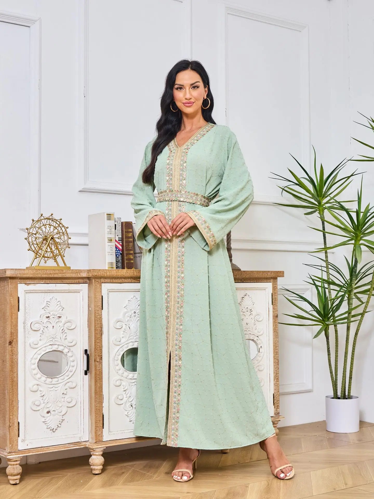 Middle East Evening Dress Set for Women, Muslim Fashion, Islamic Women's Gown, Ramadan, Dubai, Saudi Arabian, New, 2 Pcs