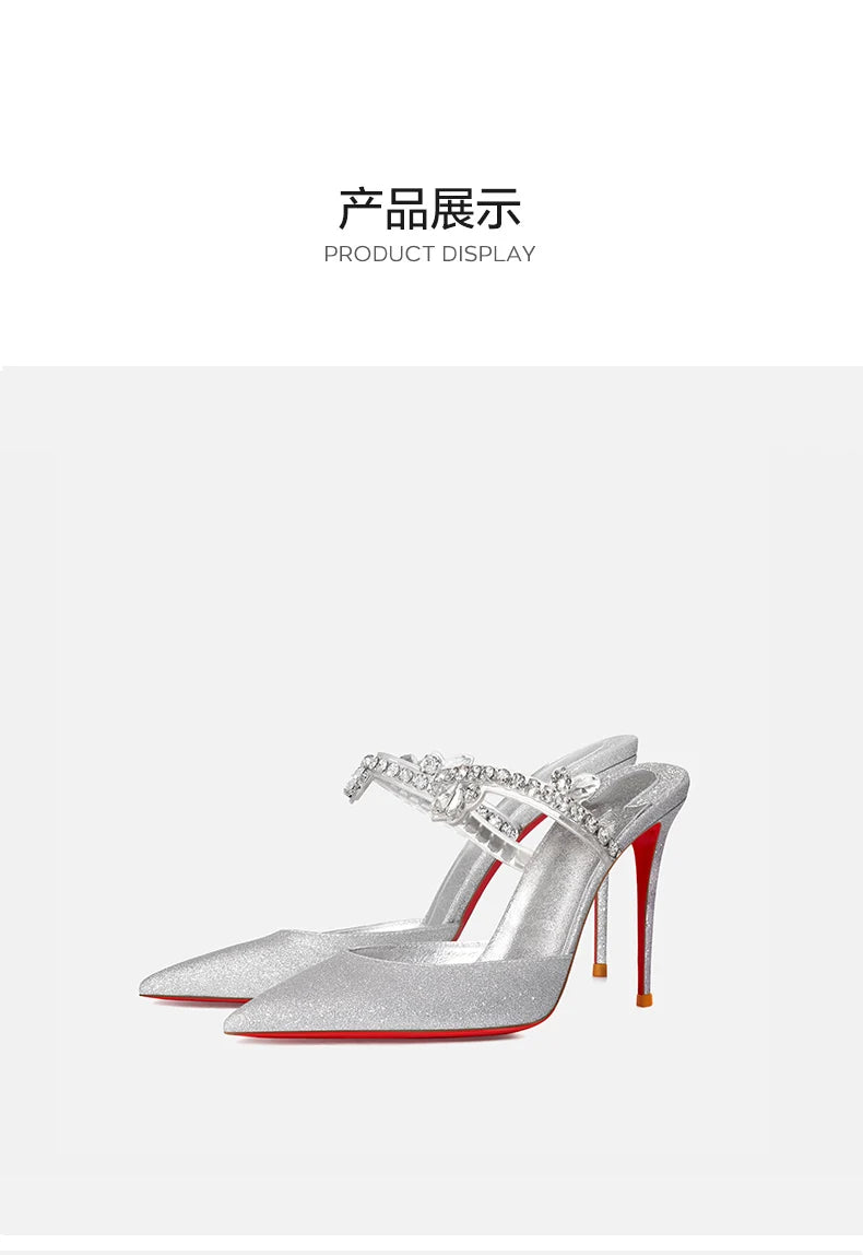 Heeled sandals Red Shiny Bottom Women's Shoes Gladiator Sandals Summer Shoes Woman 2024 Luxury Rhinestone High-heeled slippers
