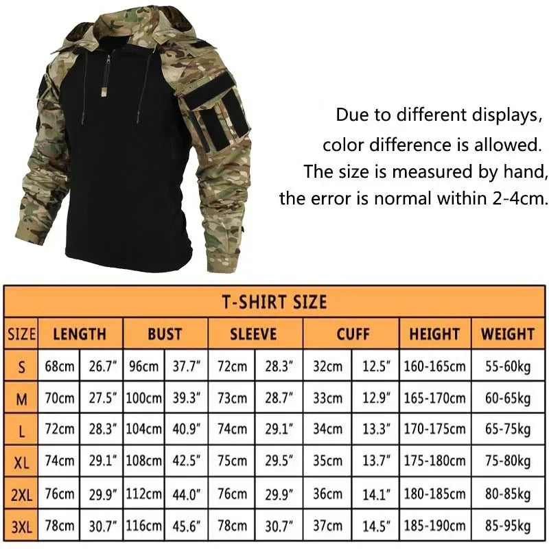 Combat Shirt Hoodies Tops Men Airsoft Tactical Shirts Long Sleeve Paintball Camping Hunting Work Clothing wear resistant