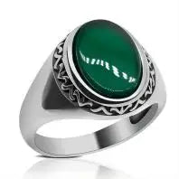 100% Solid Real S925 High Quality 8g Pure Silver Men Ring Agate Green Fashion Couple Gift