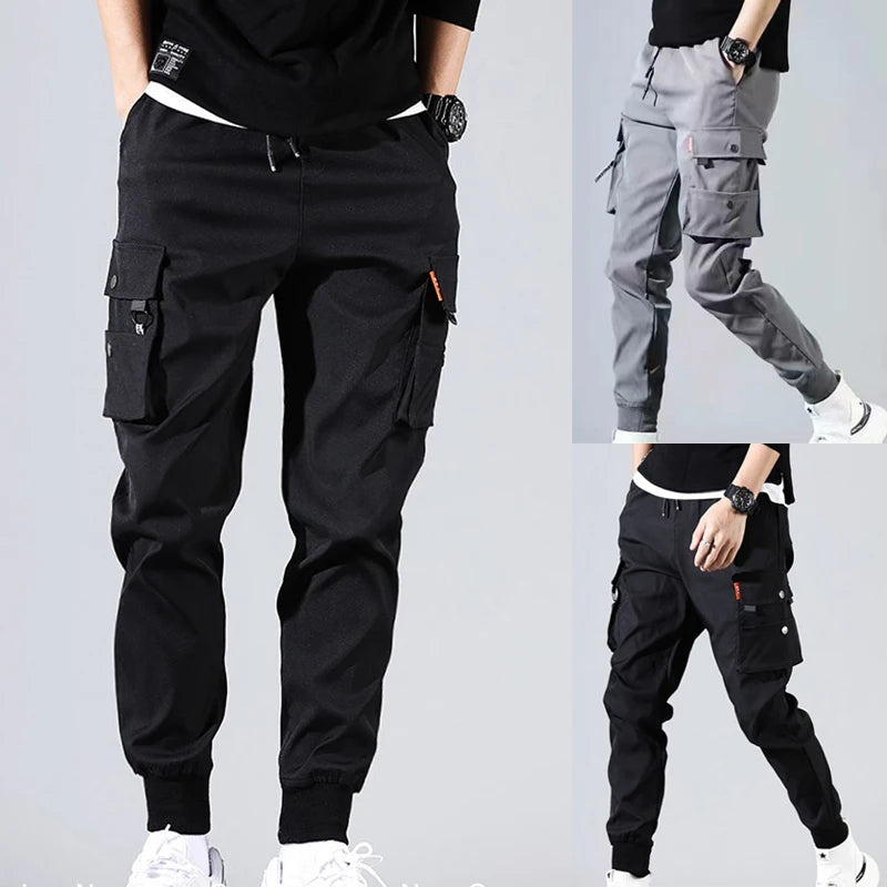 Casual Cargo Men Slim Black Pants Ninth Pants Summer Korea Fashion Harlan Pants Vintage Loose Male Trousers Spring Multi-pocket