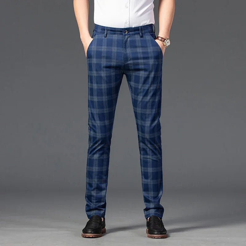 Spring Men's Trousers Fashion Business Classic Stripe Plaid Black Solid Color Trouser High Quality Formal Suit Pants Male 30-38