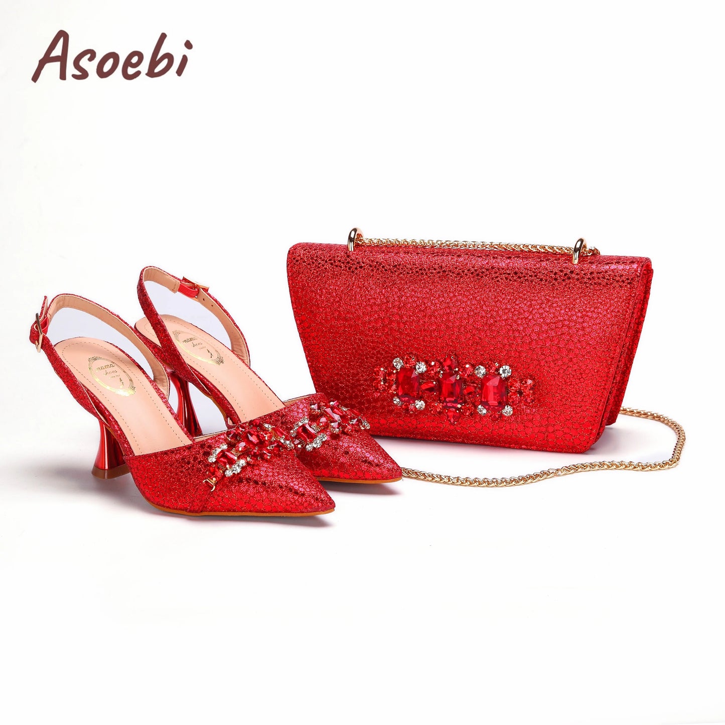 Gold Sandals for Women 2024 Luxury Wedding Pumps High Heels Rhinestone Design Party Shoes and Bags Set for Wedding Party