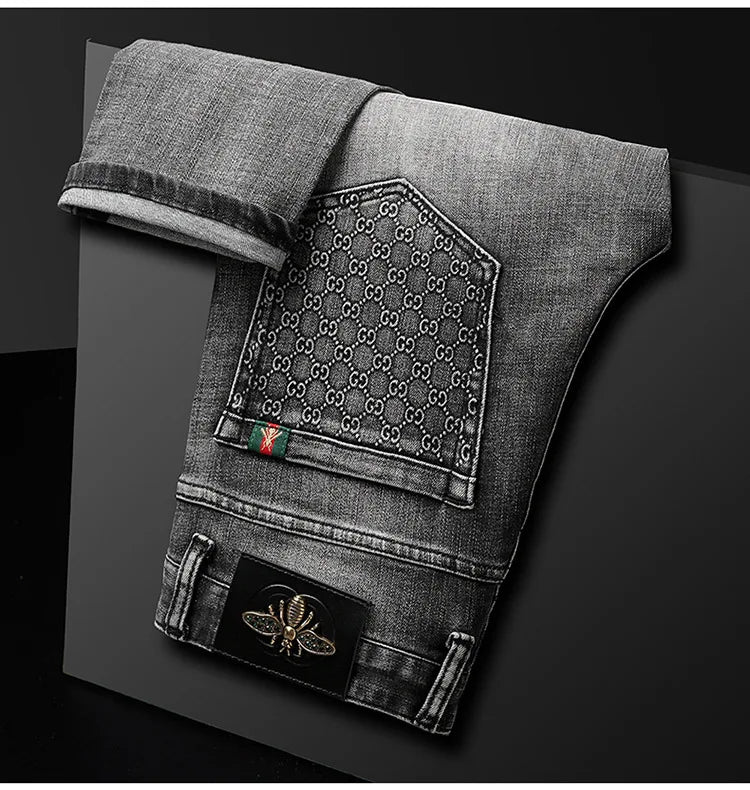 Smoky gray jeans men's affordable luxury fashion stretch slim-fitting small straight street trend high-end quality denim pants