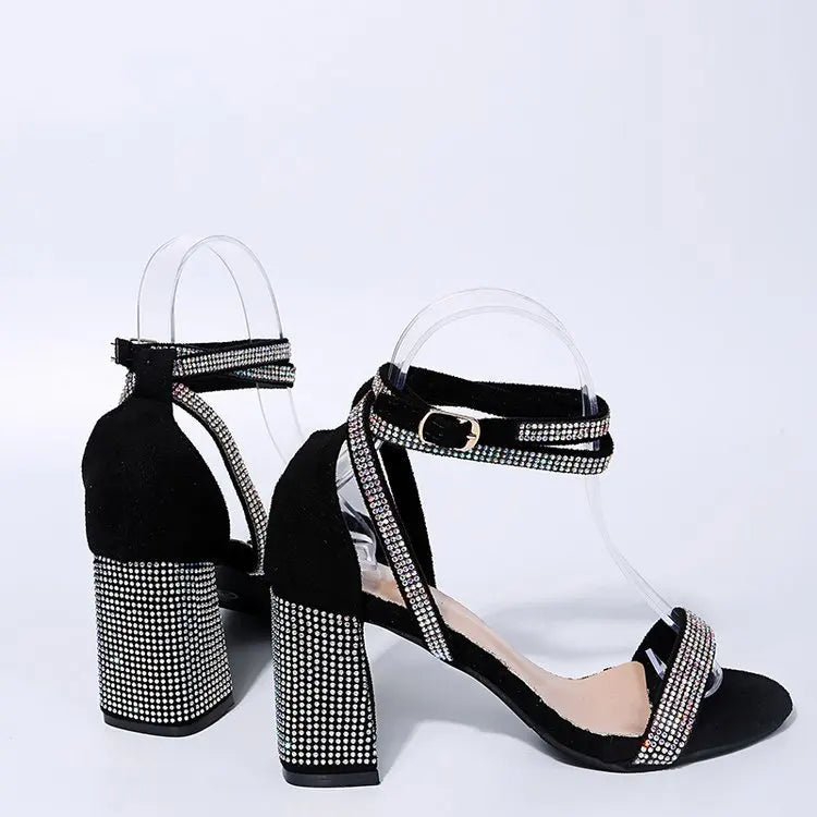 2024 Summer New Women's Sandals Sexy Party Plus Size Square Head Shoes for Women Fashion Open Toe Rhinestone Ladies Sandals