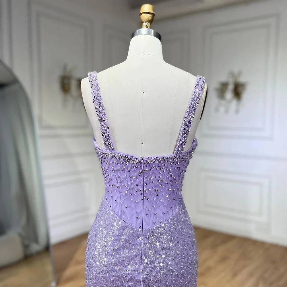 Serene Hill Beige Mermaid Floor Length Evening Gowns Luxury Beaded Crystal Spaghetti Strap Party Drsses For Women 2024 LA72163