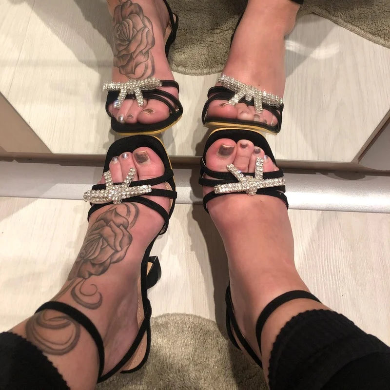 Comemore Women's High Heels Sexy Sandal Women Stiletto Heel Slingback Shoes Woman Summer 2023 Fashion Rhinestone Plus Size 42 43
