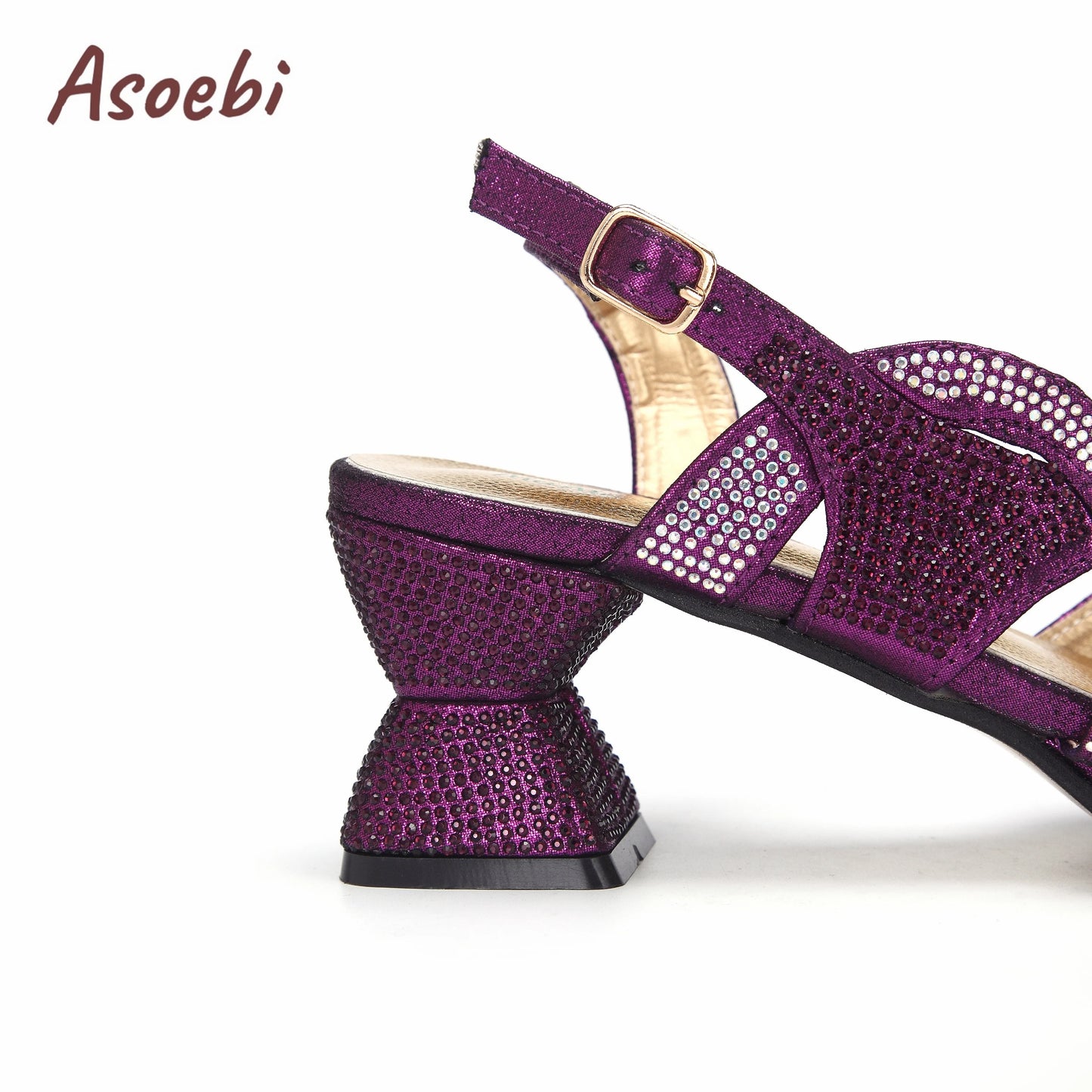 Black Color Sandals for Women 2024 Luxury Comfortable Pumps Low Heels Rhinestone Design Wedding Party Shoes and Bags Set