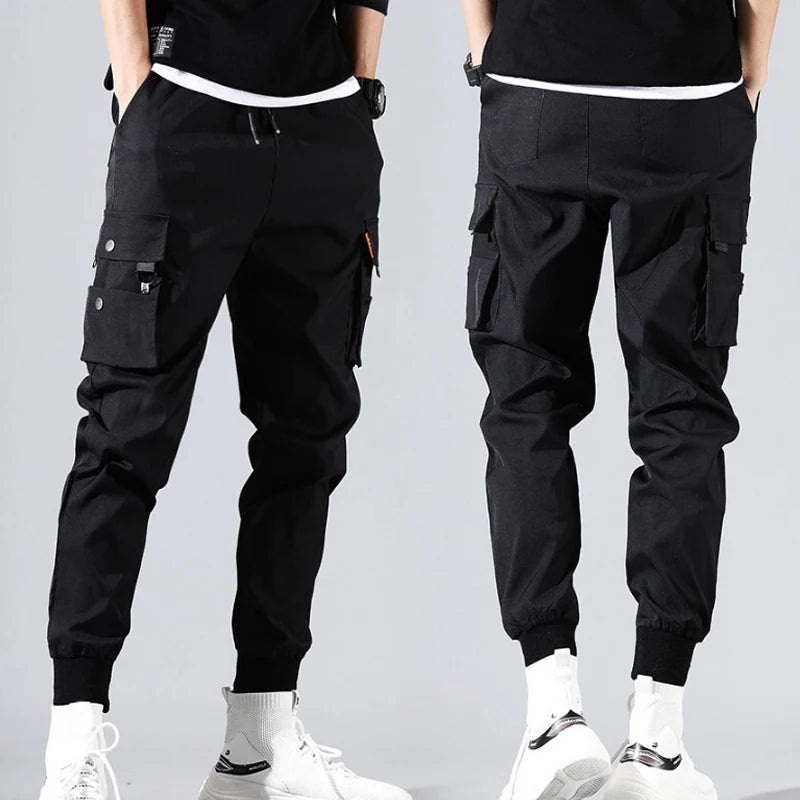 Casual Cargo Men Slim Black Pants Ninth Pants Summer Korea Fashion Harlan Pants Vintage Loose Male Trousers Spring Multi-pocket