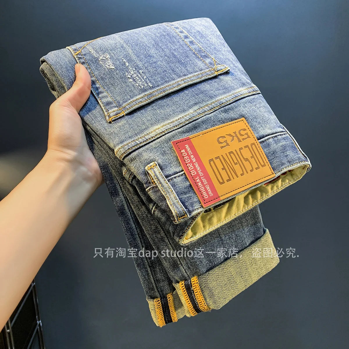 Light Luxury Jeans for Men 2024 Autumn Retro Distressed Casual Trousers Fashion Street Skinny Denim Pants
