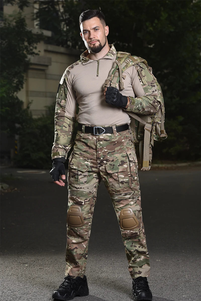 Outdoor Paintball Work Clothing Wear resistant Uniform Combat Shirts Cargo Pants Knee Pads Pants Windproof Suits