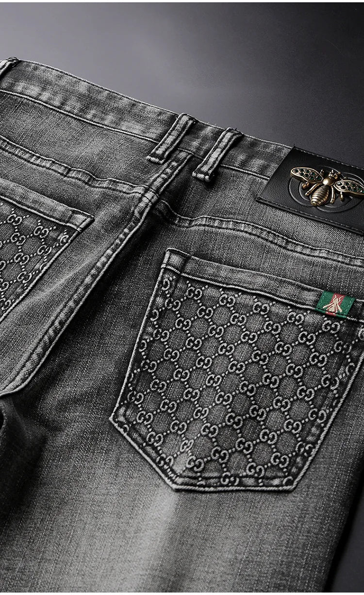 Smoky gray jeans men's affordable luxury fashion stretch slim-fitting small straight street trend high-end quality denim pants