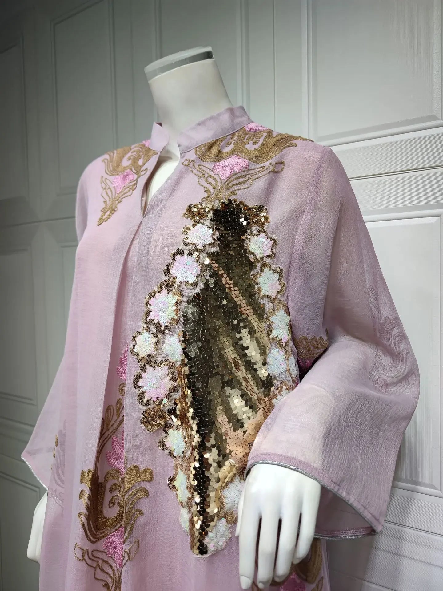 Mesh Sequins Embroidered Abaya Dress for Women Winter 2024 Middle East Arab Oman Dubai Muslim Moroccan Caftan Party Clothes Eid
