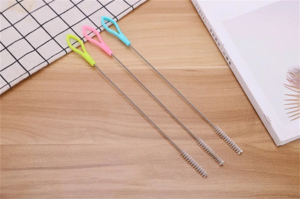 5PCS Nylon Bottle Cleaning Brush Baby Stainless Steel Long Handle Cleaning Brushes Soft Hair Straws Spiral Kitchen Cleaning Tool