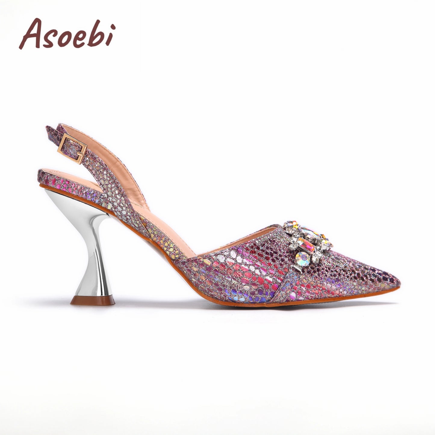 Pink Color Sandals for Women 2024 Luxury Wedding Pumps High Heels Rhinestone Design Party Shoes and Bags Set for Wedding Party