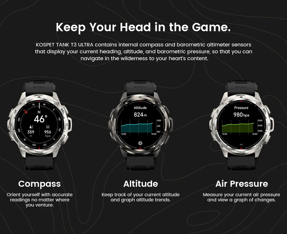 2024 Original KOSPET TANK T3 Ultra GPS Smartwatch For Men Women Waterproof Smart Watches Military Rugged Bluetooth Digital Watch