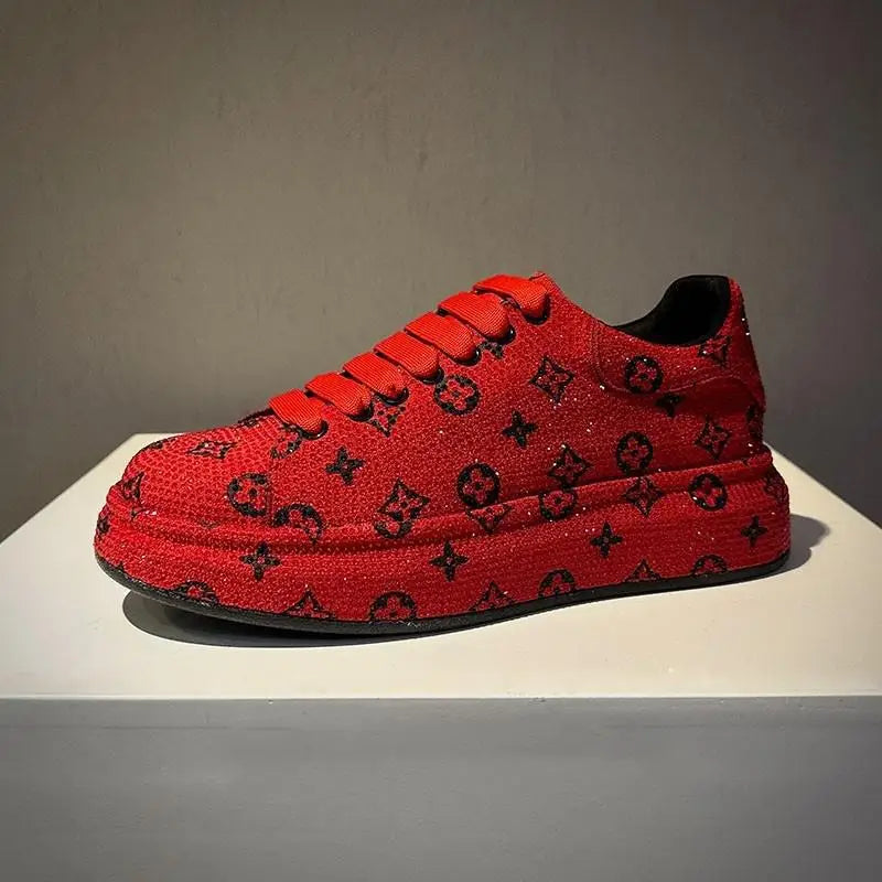 Trendy brand low-top hot diamond board shoes men's solid color foreign style lace-up versatile casual dad shoes