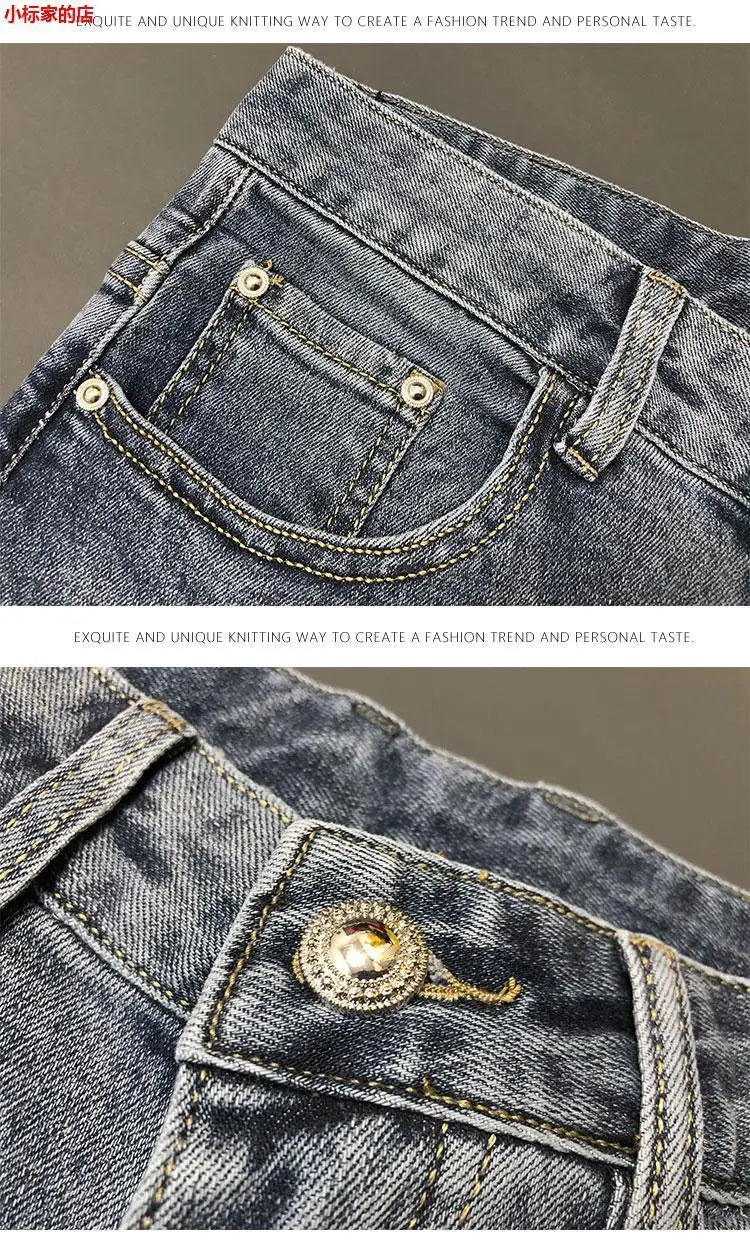 New Arrival Slim Fit Denim Jeans Cute Cartoon Bear Print for Men's Casual Spring Autumn Stretch Slim Jeans Hombre Graphic Jeans