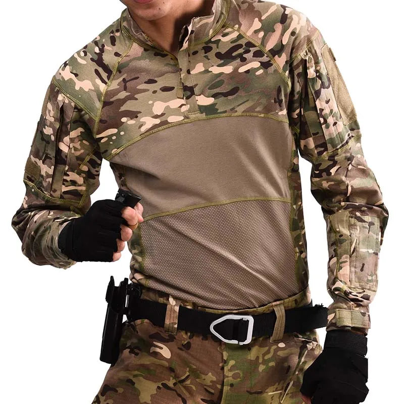 Tactical Shirts Combat Shirt Men Clothing Elasticity Man Shirt wear-resisting Camo T Shirt Long Shirt Hunting Clothes