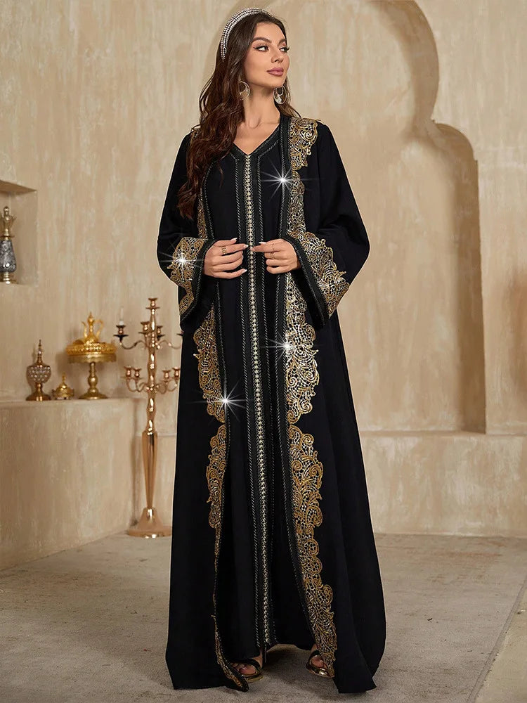 Dubai Morocco Women Long Dress Kimono Open Abaya Muslim Matching Set 2 Pieces Eid Ramadan Kaftan Turkey Islam Clothing Musulman