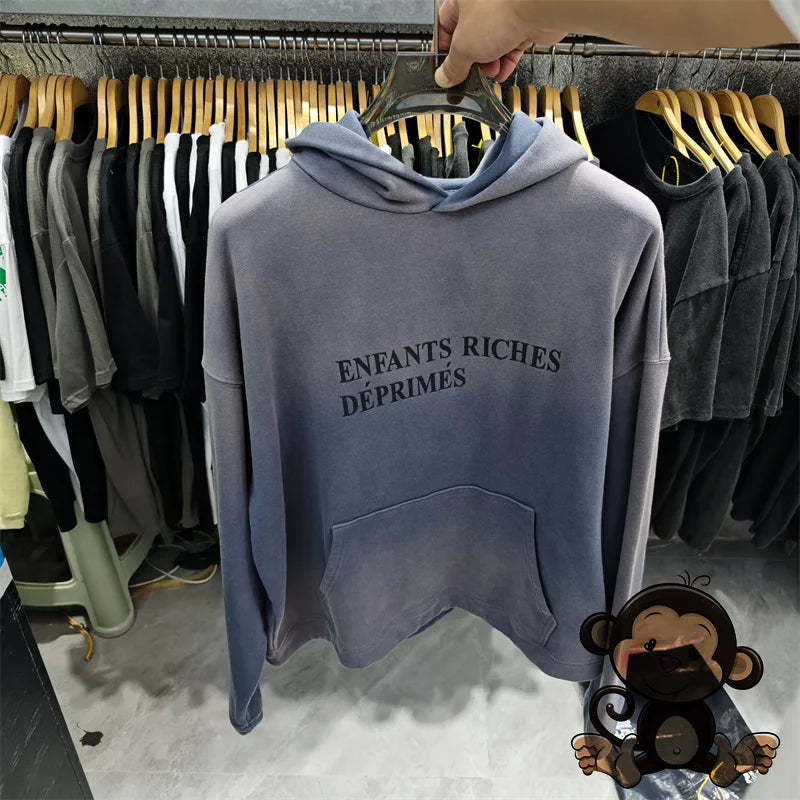 Washed Blue Best Quality 1:1 ERD Men's Hoodie Thick and Loose Enfants Riches D é Prim é s Printed Sweatshirt