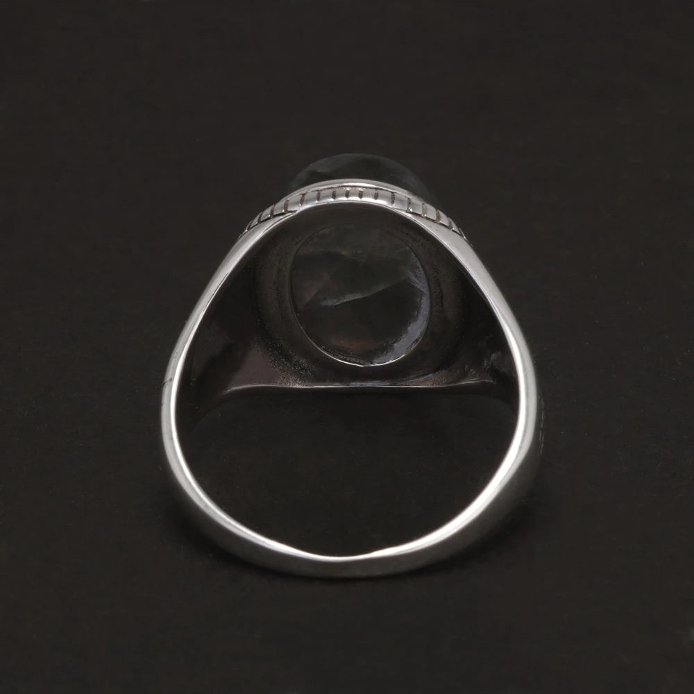 925 Sterling Silver Turkey Ring Men Labradorite Ring for Male Original Agate Rings Oval Natural Gemstone Luxury Turkish Jewelry