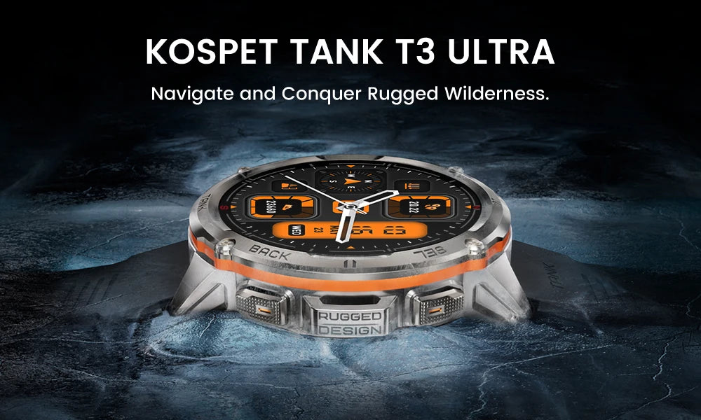 2024 Original KOSPET TANK T3 Ultra GPS Smartwatch For Men Women Waterproof Smart Watches Military Rugged Bluetooth Digital Watch