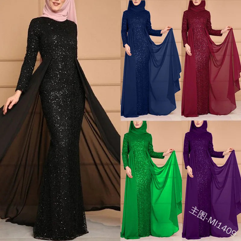 Middle East Evening Dress Set for Women, Muslim Fashion, Islamic Women's Gown, Ramadan, Dubai, Saudi Arabian, New, 2 Pcs
