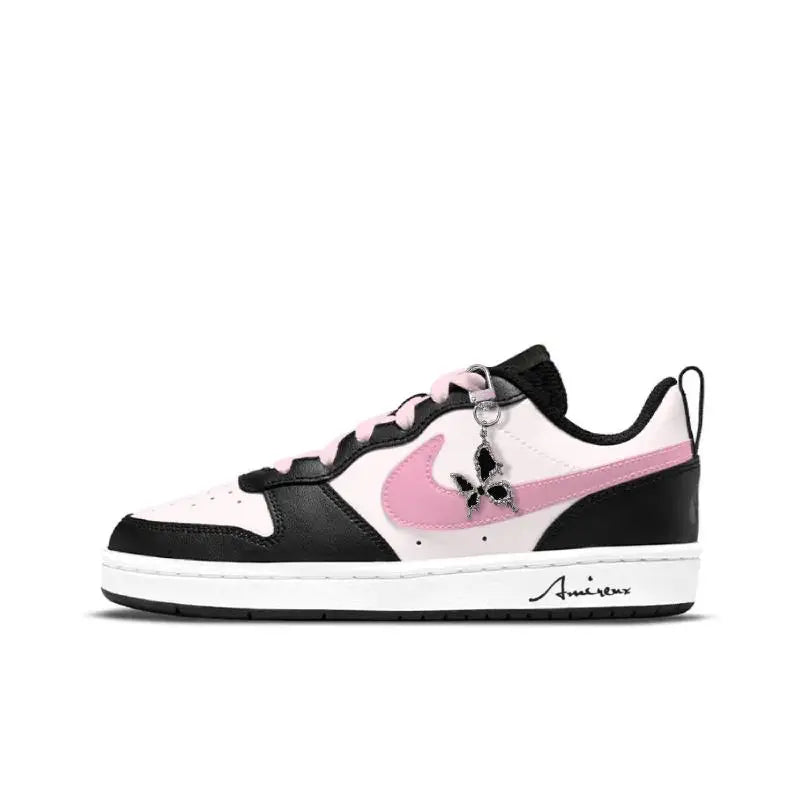 【Customize】Nike Court Borough Skateboarding Shoes Women's Low-top Black/white/pink Sneakers shoes BQ5448-115