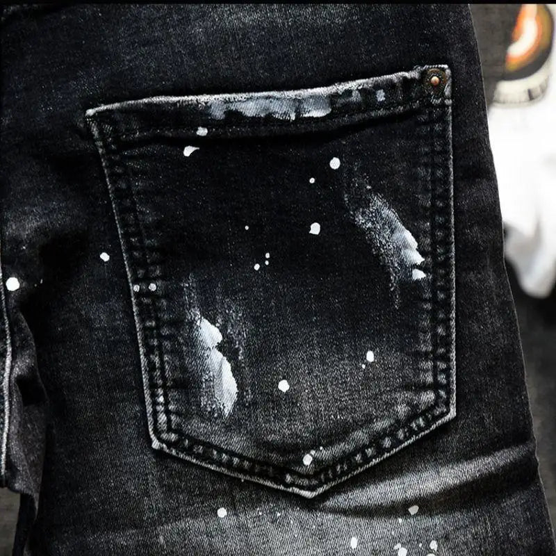 Luxury Brand Designer Clothes Men's Casual Denim Knee-Length Shorts Summer 2024 Fashion Black Patches Paint Jeans Shorts Men