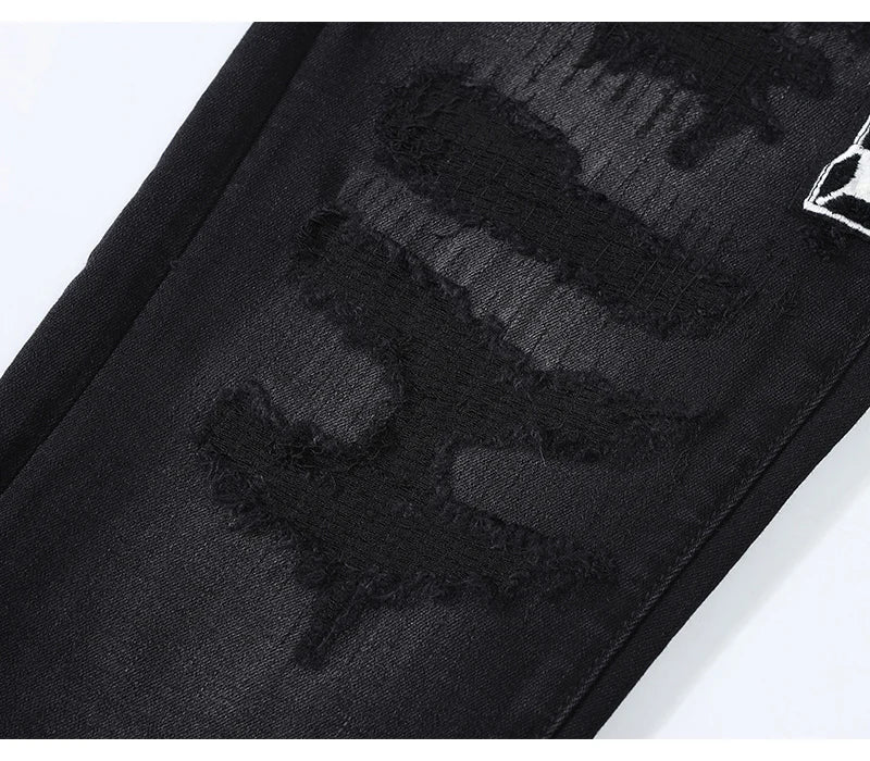 Designer High Street Fashion Men's Retro Black Jeans Stretch Slimming Ripple Jeans Men's Hip Hop Brand Pants Hombre
