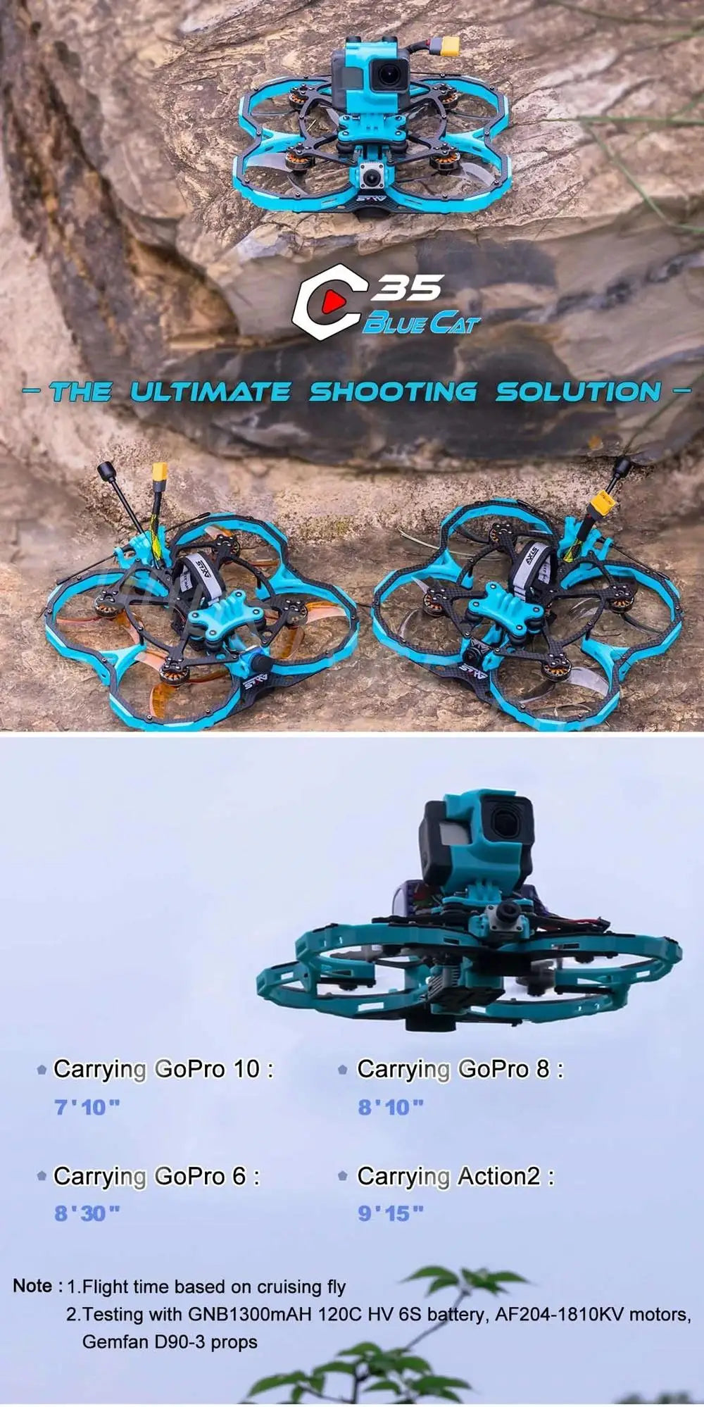 Axisflying Blue Cat C35 HD Analog 152mm F7 AIO 40A ESC 6S 3.5 Inch Cinematic FPV Racing Drone DJI Air Unit Nebula Pro HD System