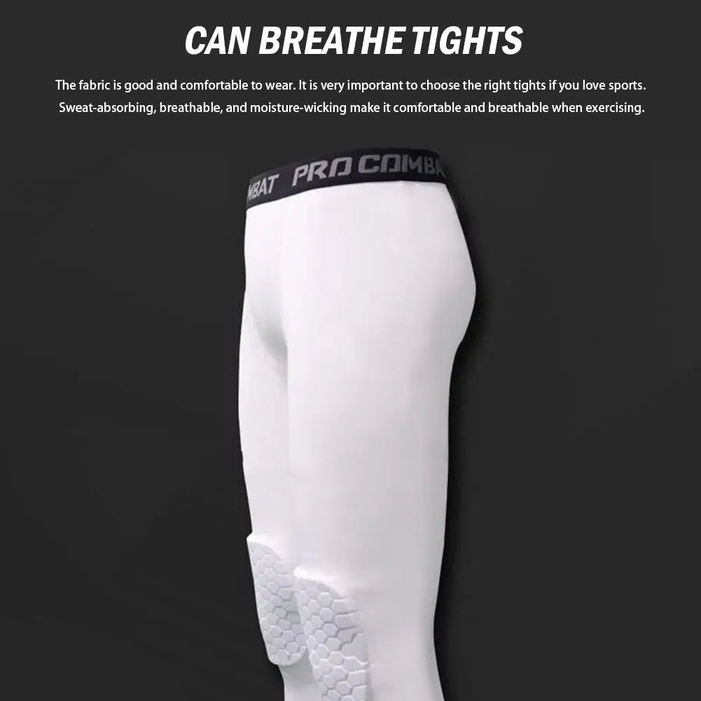 Men's Honeycomb Knee Pads Running Anti-collision Tight Safety Pants Basketball Training 3/4 Leggings Sports Compression Pants