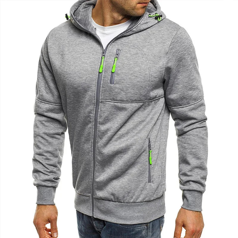 Spring Autumn New Solid Color Hooded Drawstring Long Sleeve Sweatshirts Man Fashion Zipper Pockets Street All-match Cardigan