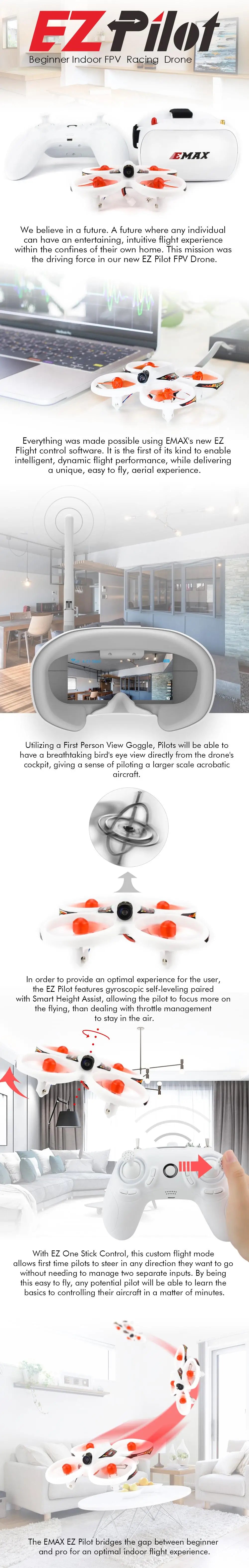 EMAX EZ Pilot 82MM Mini 5.8G Indoor FPV Racing Drone With Camera Goggle Glasses RC Drone 2~3S RTF Version for Beginner
