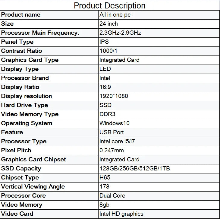 factory price 24 inch i7 i9 CPU price core touch screen desktop monoblock pc all-in-one all in one computers gaming pc gamer