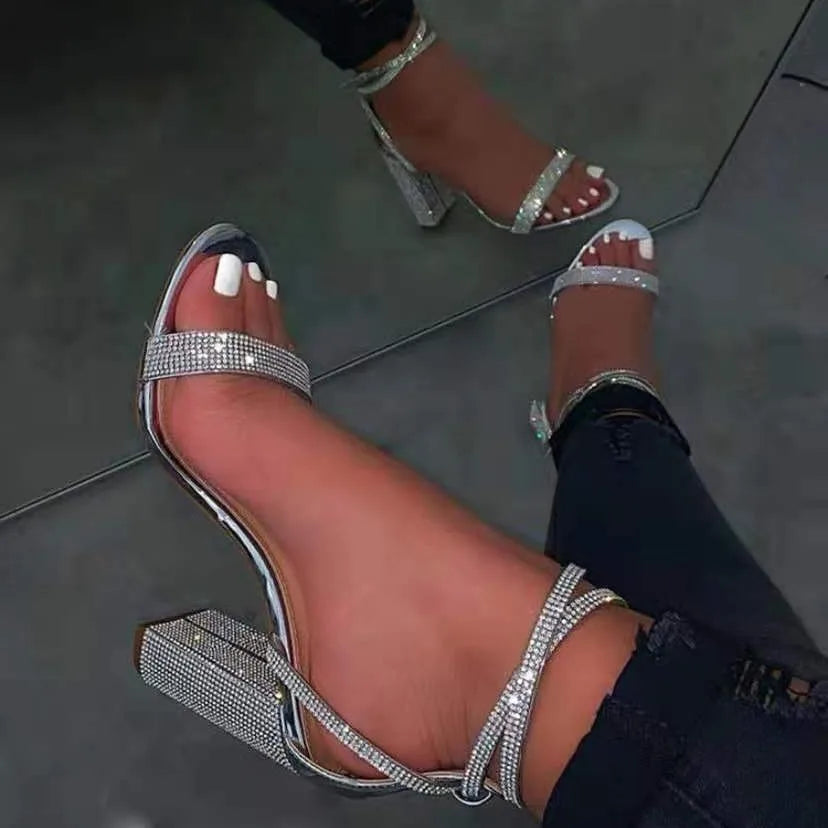 Heel Sandals Women Rhinestone Sexy Transparent High Heels Sandals Female New Summer Party Dress Shoes Ladies Pumps Plus Size 43