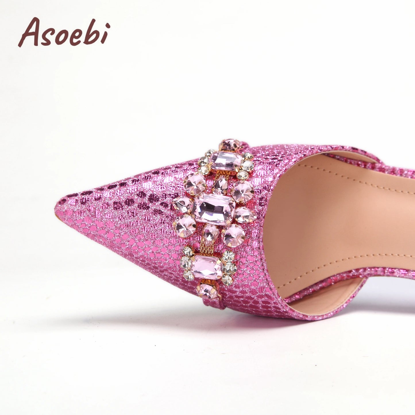 Pink Color Sandals for Women 2024 Luxury Wedding Pumps High Heels Rhinestone Design Party Shoes and Bags Set for Wedding Party