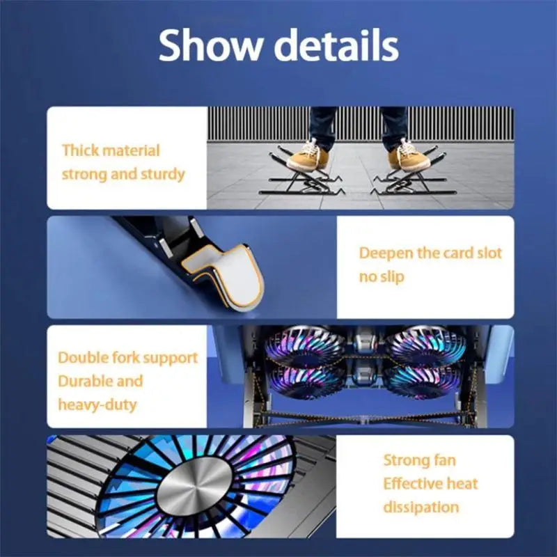 Laptop Cooler Base Stand Foldable Laptop Cooling Pad Portable Height Adjustable Notebook Stand for 11-17.3 Inch with Cool Fans