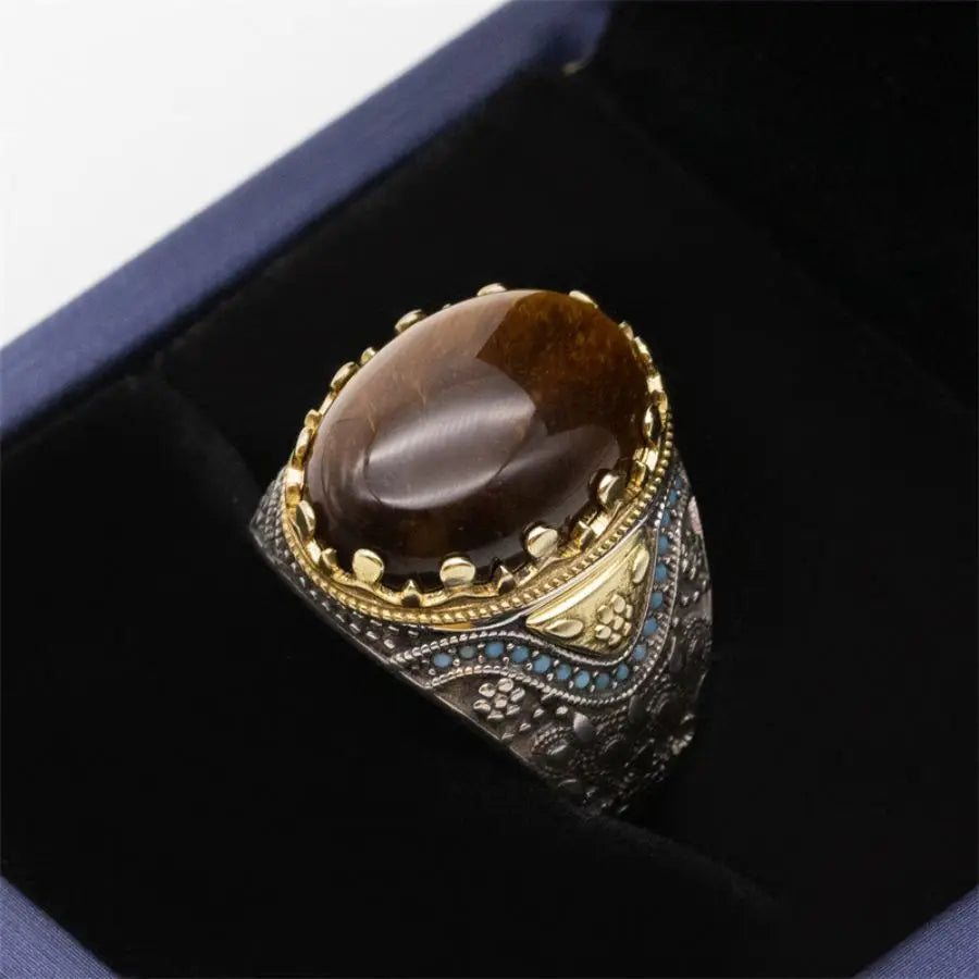 Wholesale Tiger eye's Stone Turkish rings Men Vintage Natural Handmade men Sterling silver ring 925 natural s