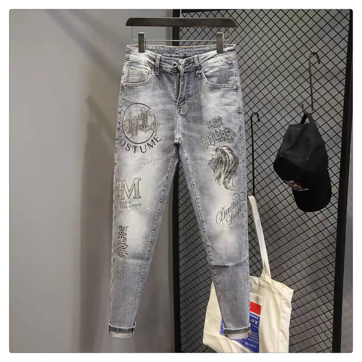 New Arrival Fashion Luxury Brand Designer with Print Hip-hop Boyfriend Men's Slim Luxury Denim Jeans Pants Cowboy Pants for Men