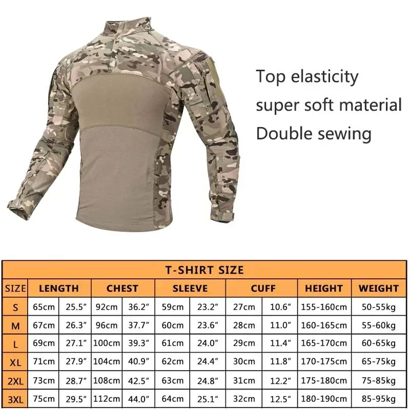 Combat Shirts 1/4 Zip Long Sleeve Tactical Shirts Breathable Outdoor Hiking Shirts Pullover Tops Hunting Clothes Wear Resistant