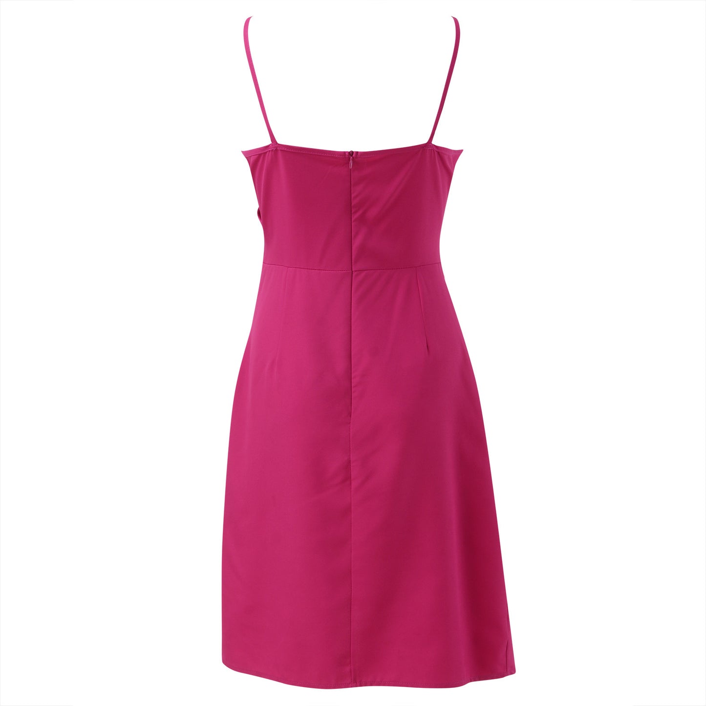 Women Mini Dress Summer Fashion Spaghetti Strap Sleeveless Nipped Waist Side Slit Dresses Solid Pleated Party Evening Dresses