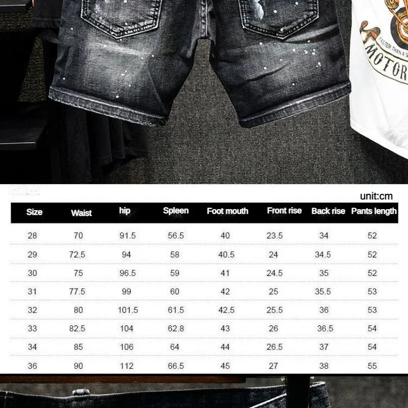 Luxury Brand Designer Clothes Men's Casual Denim Knee-Length Shorts Summer 2024 Fashion Black Patches Paint Jeans Shorts Men